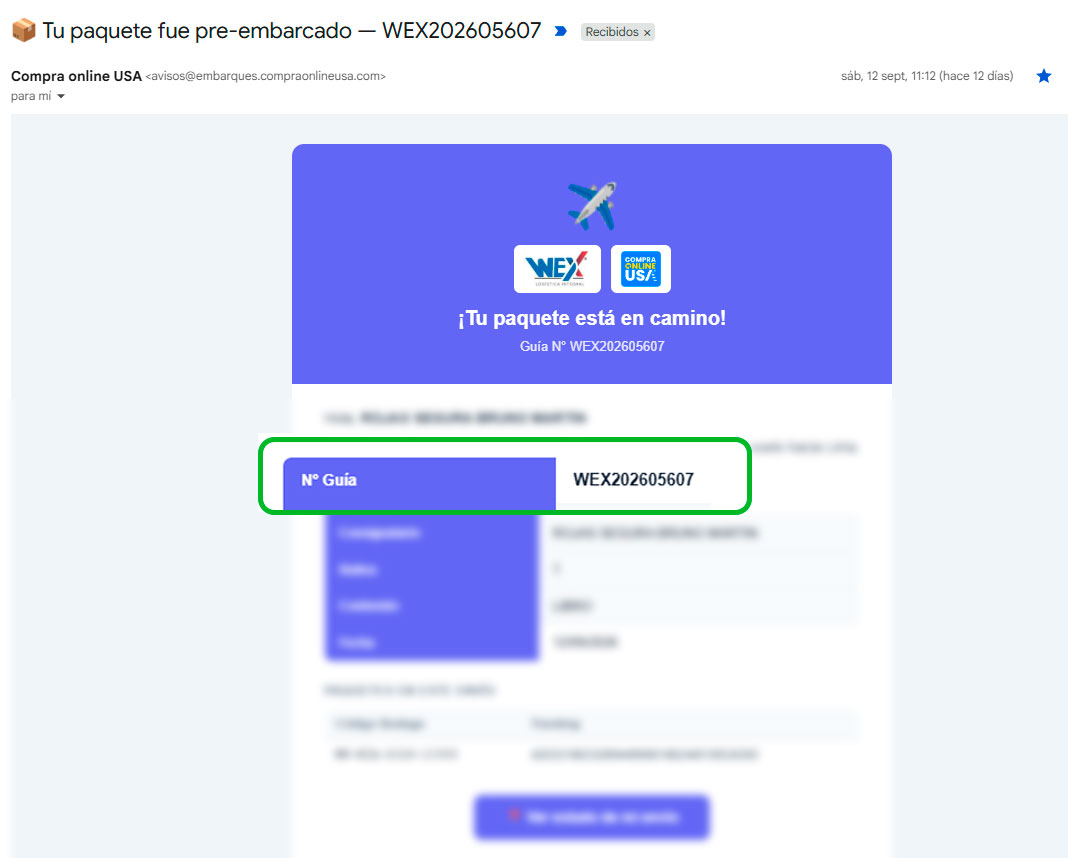 donde encontrar el numero de guía aérea